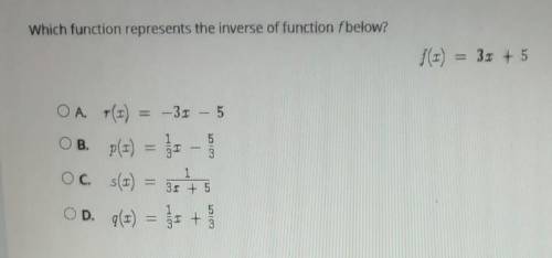Please help, i need to pass. which function represents the inverse of function f below?