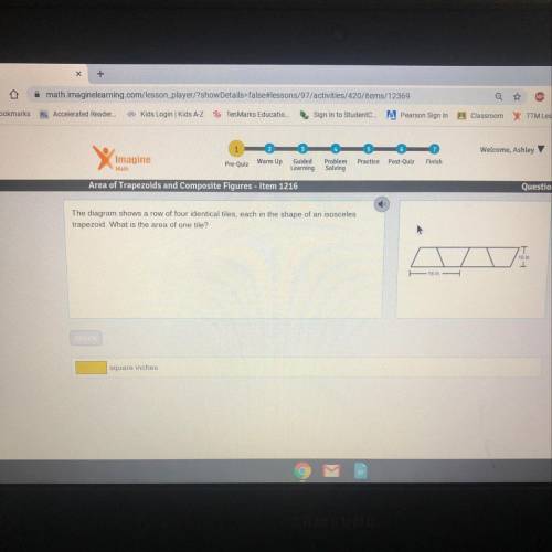 The diagram shows a row of four identical tiles, each in the shape of an isosceles

trapezoid. Wha