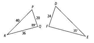 In the diagram below, ∆PRQ ∼ ∆DEF. Find each of the following. m∠P DE FE m∠D m∠R the scale factor o
