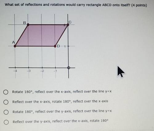What set of reflections and rotations would carry rectangle ABCD onto Itself? (4 polnts)

(a)Rotat