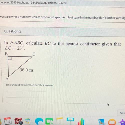 In ABC, calculate BC to the nearest centimeter given that C =23