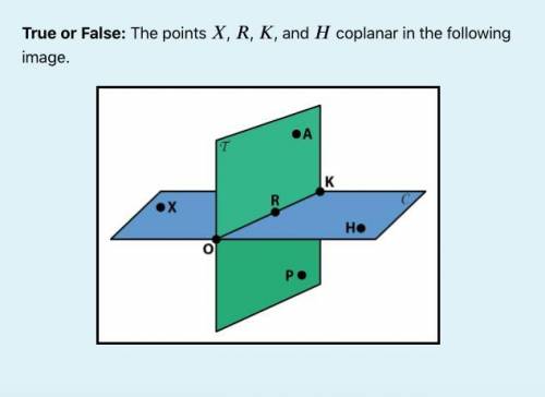 True or False. The points X, R, K and H coplanar in the attached image.