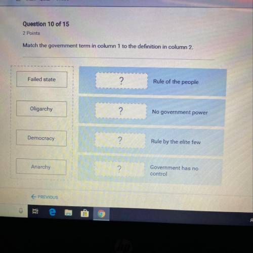 Match the government term in column 1 to the definition in column 2.