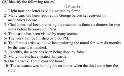 Please answer my questions about Identify the following tenses.