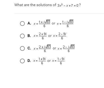 What are the solutions of 3x²-x+7=0?