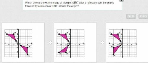 Which choice shows the image of triangle ABC after a reflection over the y-axis followed by a rotat