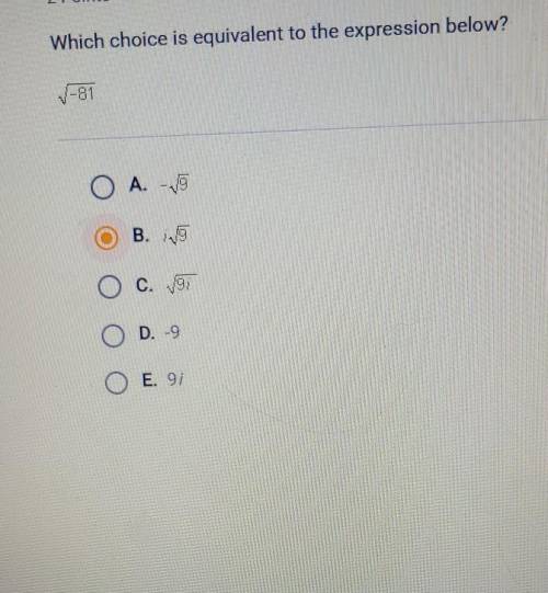 Which choice is equivalent to the expression below √-81
