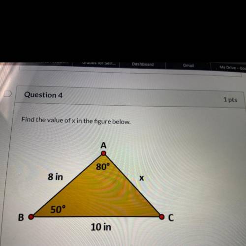Find the value of X in the figure below.

A. 5 inches
B. 8 inches
C. 6 inches
D. 7 inches 
Please
