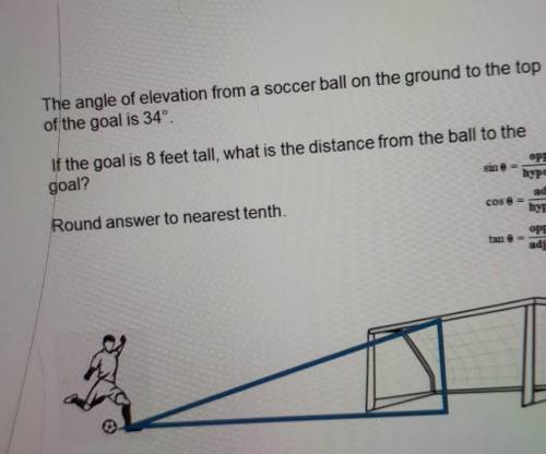 The angle of elevation from a soccer ball on the ground to the top

of the goal is 34°sunIf the go
