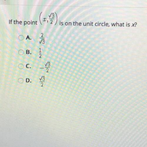 HELP ASAP 
If the point (x, V3/2)
is on the unit circle, what is X?