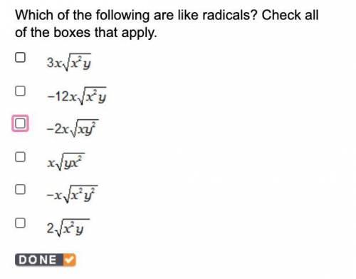 Which of the following are like radicals? Check all of the boxes that apply.