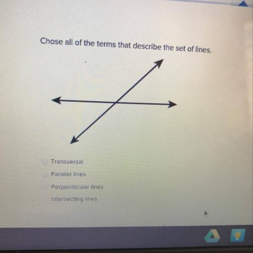 choose all of the terms that describe the set of lines. transversal parallel lines perpendicular li