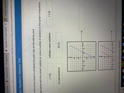 Match each graph below with the correct solution or correct number of solutions to the system of eq