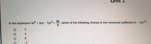 In the expression what is the numerical coefficient in this question ?