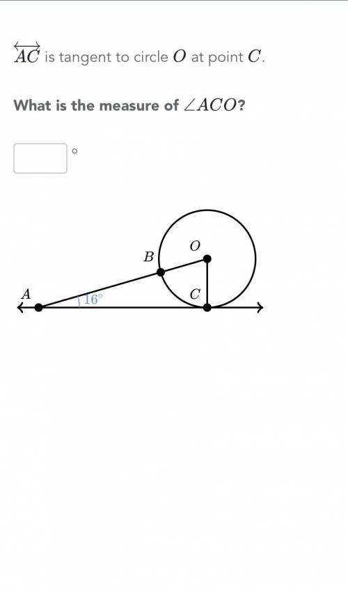 AC is tangent to circle O at point C. What is the measure of angle ACO?
