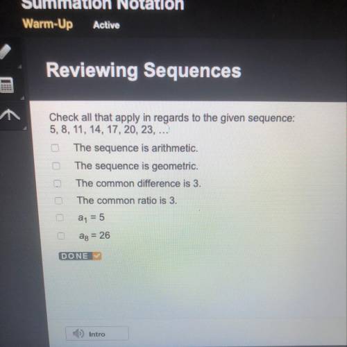 Check all that apply in regards to the given sequence:
5, 8, 11, 14, 17, 20, 23, ...