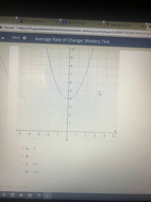 Select the correct answer. What is the average rate of change of f(x), represented by the graph, ov