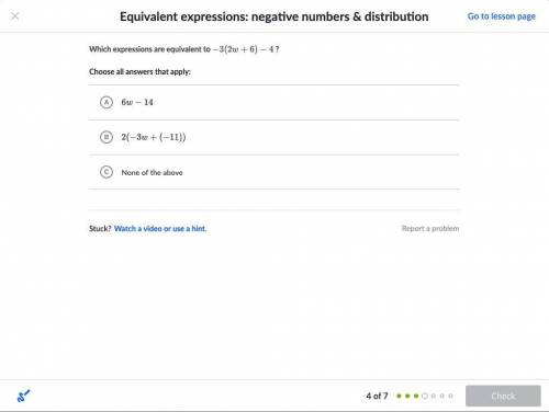 Which expressions are equivalent to -3(2w+6)-4