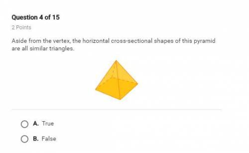 aside from the vertex the horizontal cross sectional shapes of this pyramid are all similar triangl