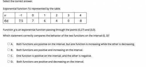 20PTS Select the correct answer. Exponential function f is represented by the tab