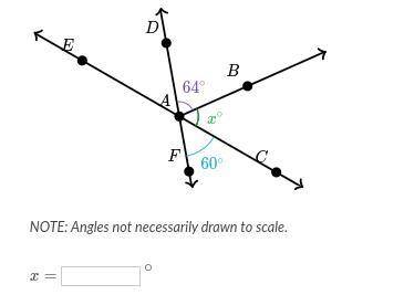 Finding angle measures between intersecting lines.