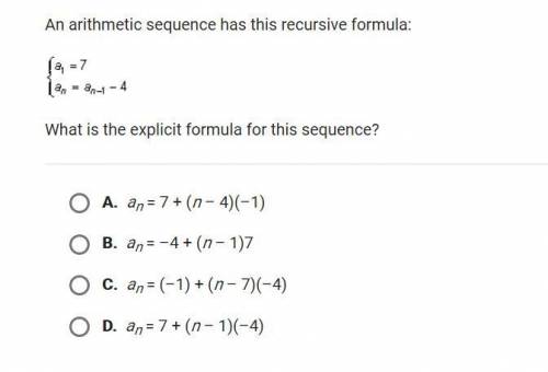 An arithmetic sequence has this recursive formula: