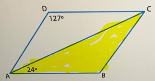 ABCD is a parallelogram with diagonal AC. If the measure of angle CAB is 24º and the measure of angl