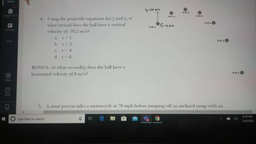 Using the projectiles equations for y and x at what second does the ball have a vertical velocity o