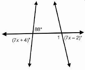 In the diagram, what is the measure of angle 1 to the nearest degree? a) 82° b) 92° c) 94° d) 98°