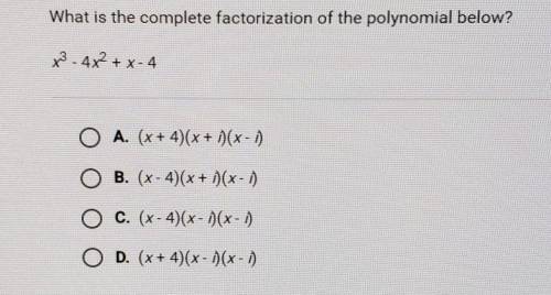 What is the complete factorization of the polynomial below?x^3 - 4x^2 + x-4