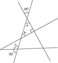 What are the measures of Angles a, b, and c? Show your work and explain your answers. Two straight