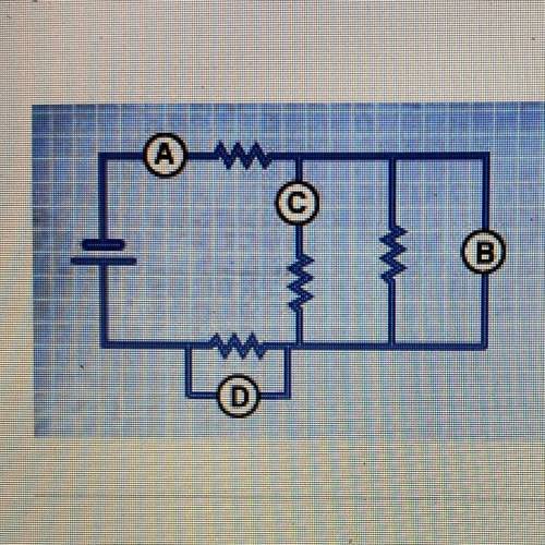 Each circled letter in the circuit diagram represents a meter that is used to

measure a quantity