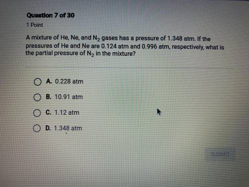 a mixture of He, Ne, and N2 gases has a pressure of 1.348 atm. if the pressures of He and Ne are 0.