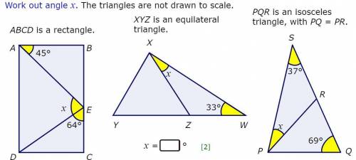 Work out angle x Triangles are not drawn to scale