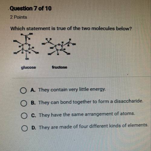 Which statement is true of the two molecules below?

A. They contain very little energy.
B. They c