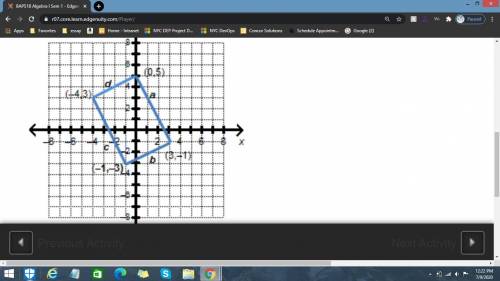 A rectangle is shown on the coordinate grid. On a coordinate plane, side d has points (negative 4,