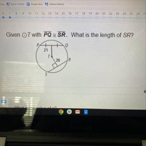 Given OT with PQ = SR. What is the length of SR?