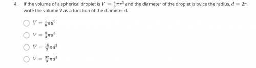 I need to find the volume as a function of the diameter! Pls help!! :’D
