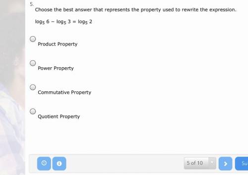 Choose the best answer that represents the property used to rewrite the expression.

log5 6 − log5