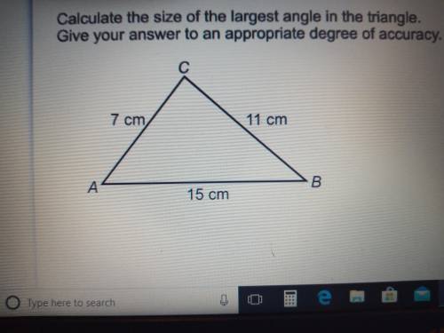 Calculate the size of the largest angle in the triangle. Give your answer to an appropriate degree