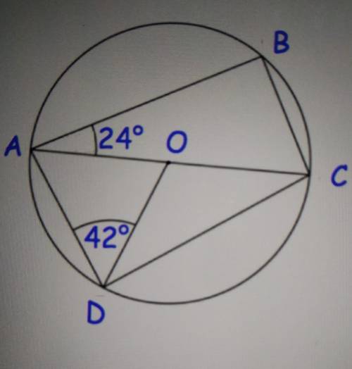 3. In the diagram O is the centre of

the circle.AOC is a straight line.Angle BAO is 24° and Angle