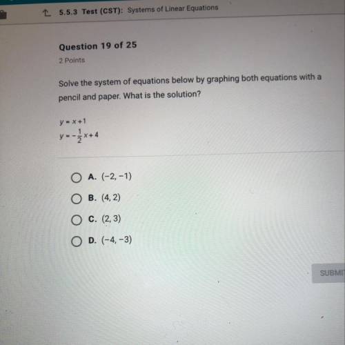 Solve the system of equations below by graphing both equations with a

pencil and paper. What is t