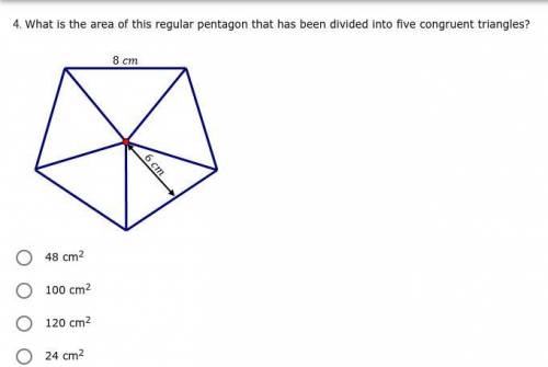 *PLEASE ANSWER TY* What is the area of this regular pentagon that has been divided into five congru