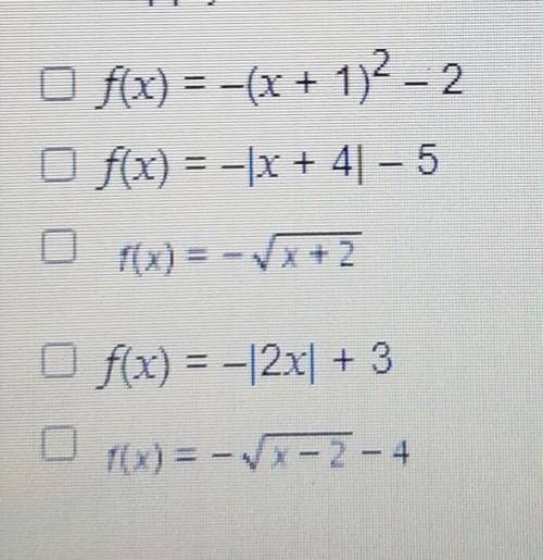 PLEASE HELP!! IT'S TIMED Which functions have a maximum value greater than the maximum of the funct