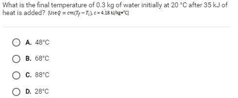 What is the final temperature of 0.3kg of water initially at 20 Celsius after 35 KJ Of heat is adde