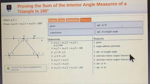 Proving the Sum of the Interior Angle Measures of a
Triangle Is 180°