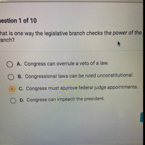 What is one way the legislative branch checks the power of the judicial
branch?
