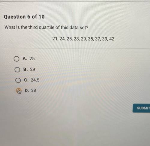 PLEASE HELP!!!
What is the third quartile for this data set?