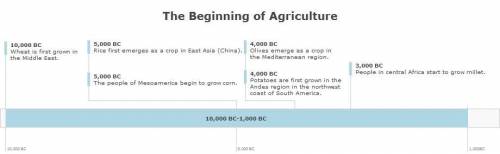 Look at the timeline showing when and where the world’s most popular grains and vegetables were fir