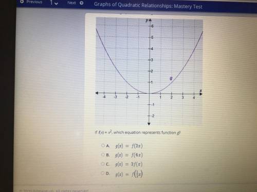 If f(x)= x^2 which equation represents function g?